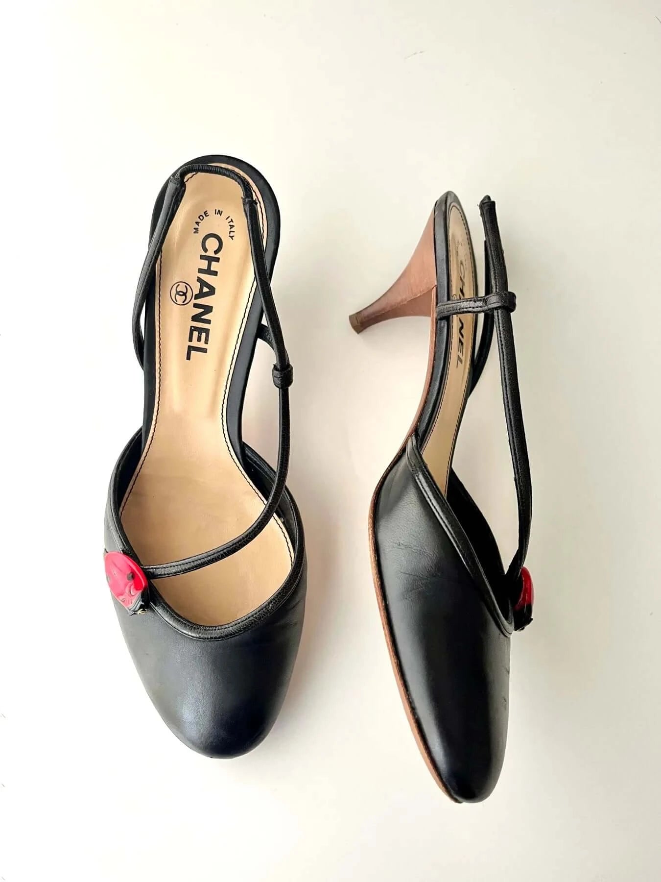 Chanel Slingback Heels with Ladybug