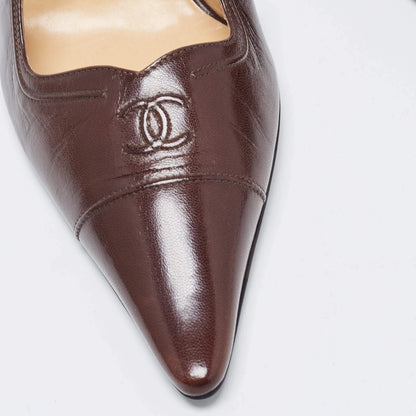 Chanel Brown Leather CC Slingback Heels, 39.5