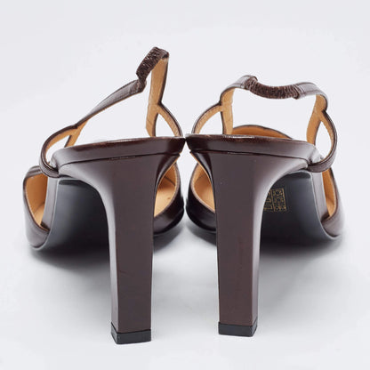 Chanel Brown Leather CC Slingback Heels, 39.5