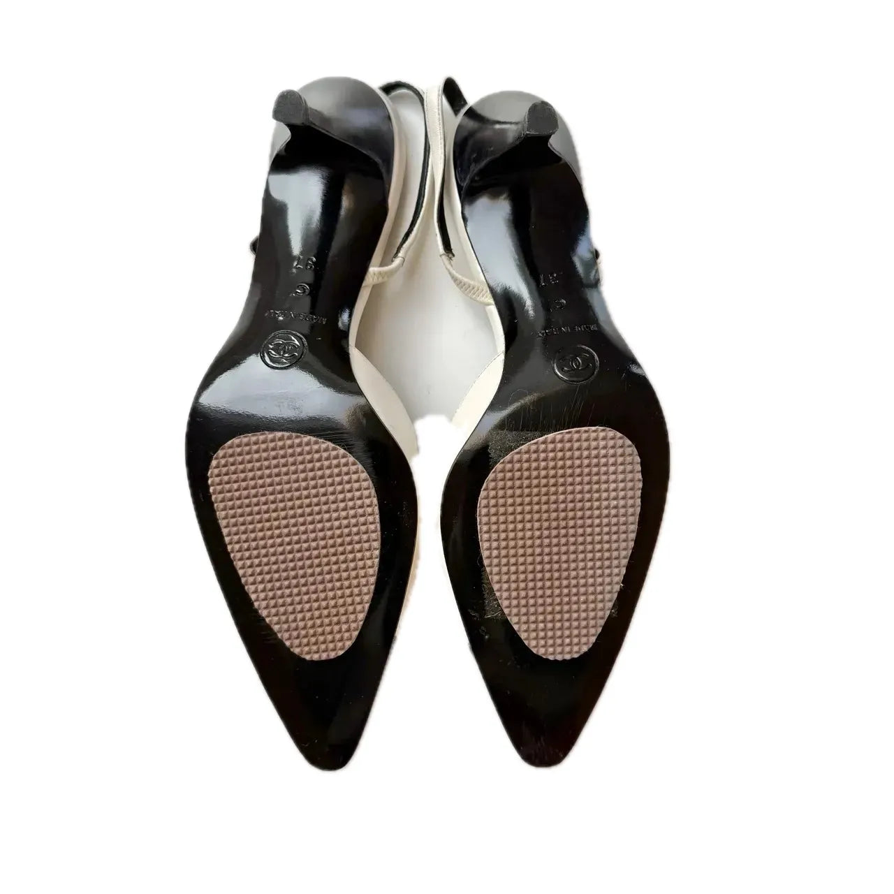 CHANEL Cream and Black Two-Tone Slingback Pumps, 37
