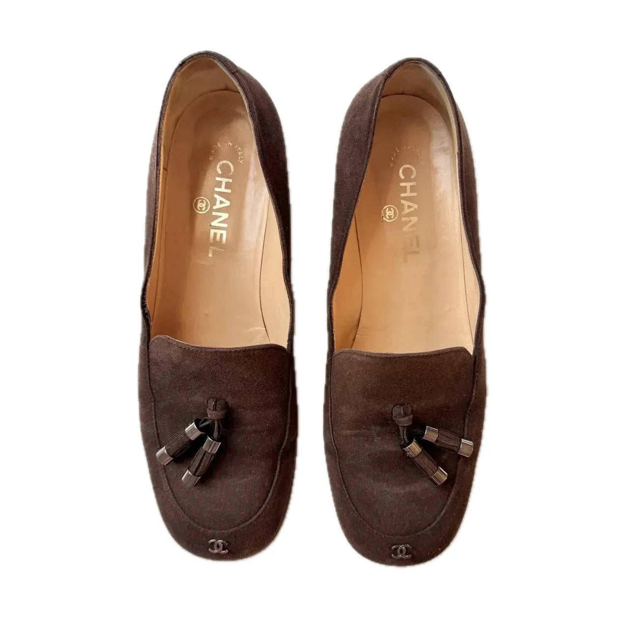 Chanel Vintage Brown Suede Tassel Loafers, 39