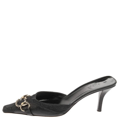 Gucci Black Guccissima Canvas Horsebit And Bits Chain Mules, 6.5