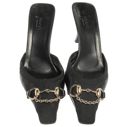 Gucci Black Guccissima Canvas Horsebit And Bits Chain Mules, 6.5