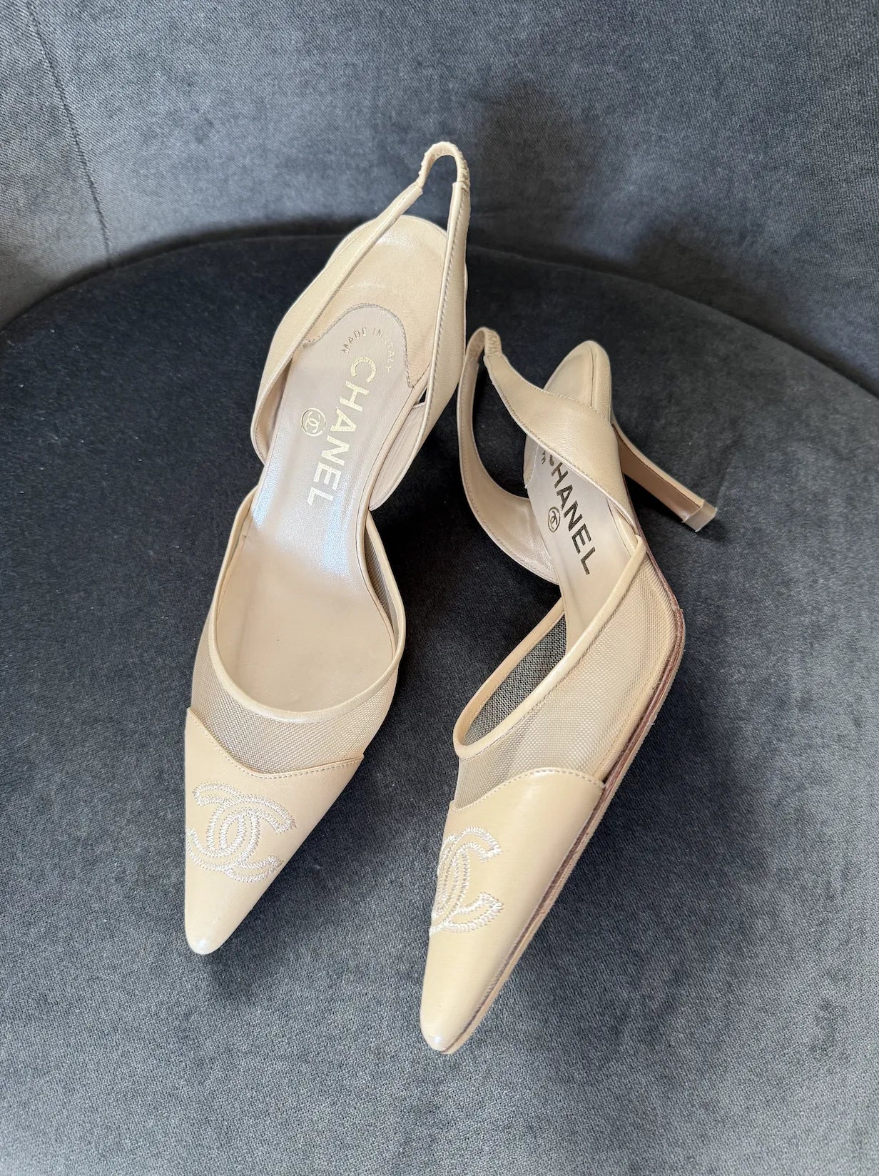 Chanel mesh slingbacks, 36