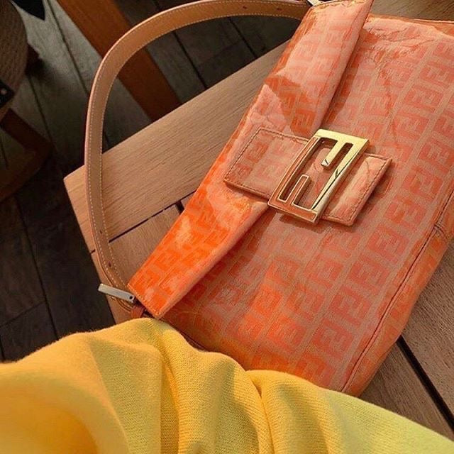 FENDI Baguette Orange Zucchino Patent Leather Bag