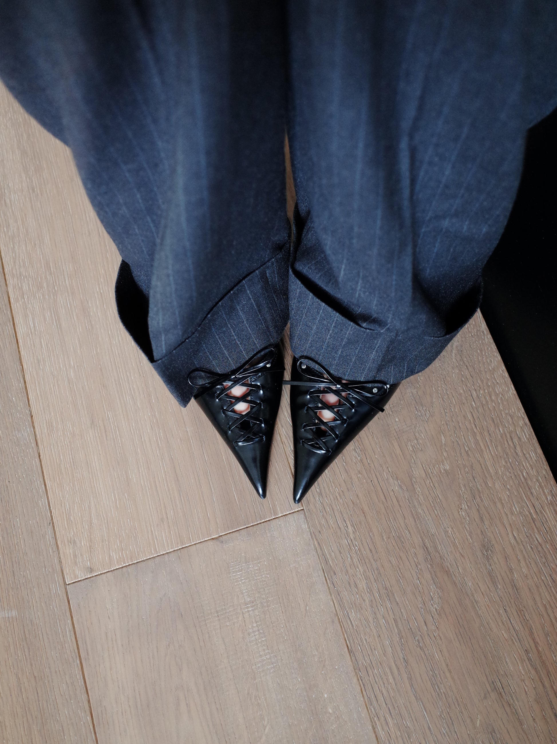 Versace Lace-Up Pointed Toe Slingback Pump